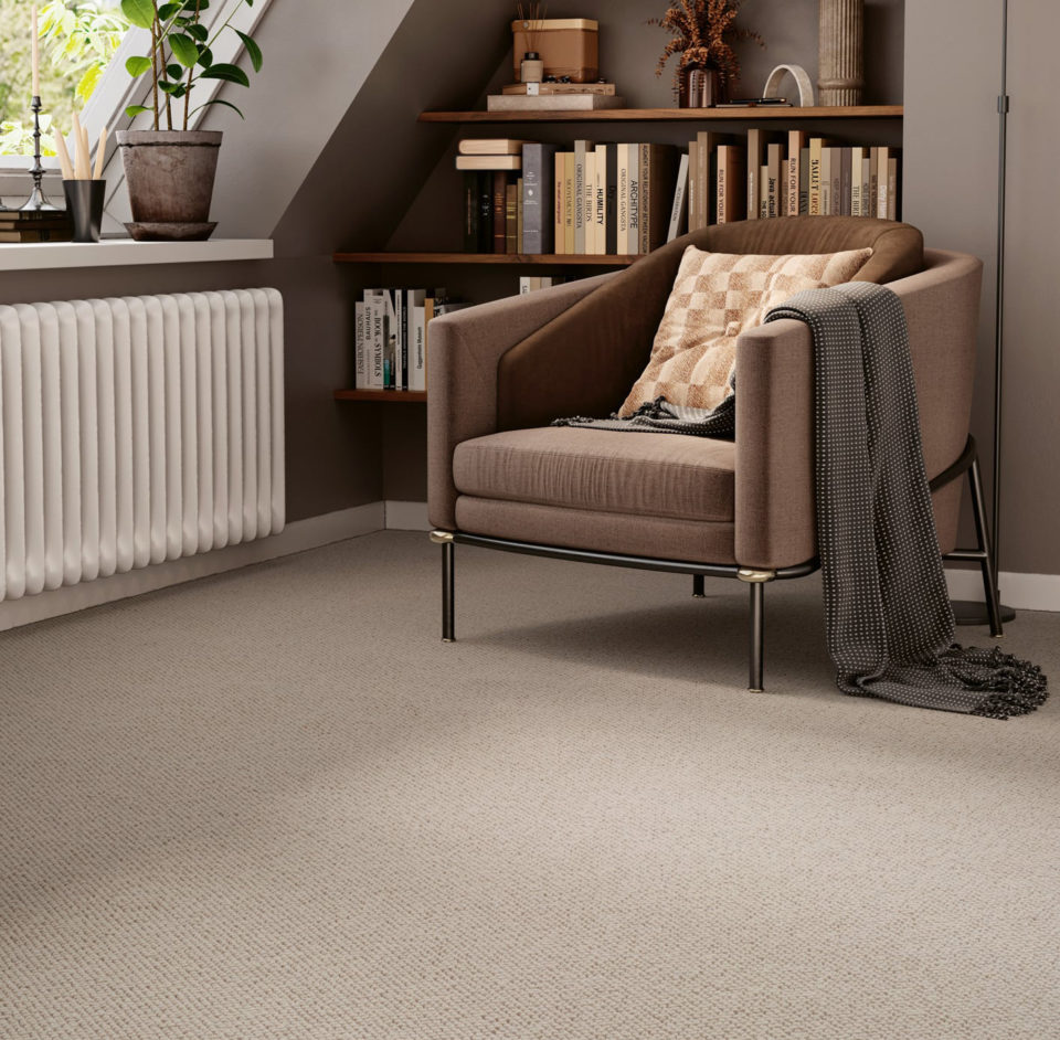 Our Ranges CAUSEWAY CARPETS Camberley Textures POLYWOOL HIGH LOW ref Chrome 01 Room Set 1