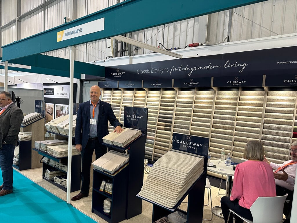 Causeway Carpets showcase at The Flooring Show 2025, displaying modern carpet collections and flooring trends for contemporary interior design.