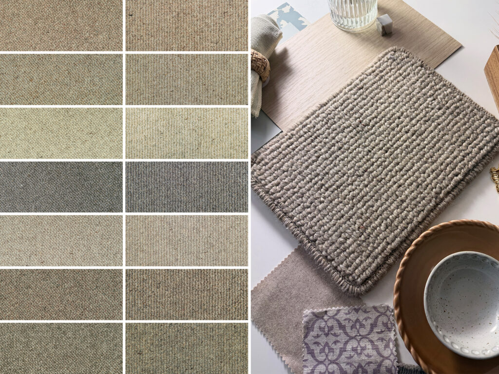 Causeway Carpets Country Life & Style 100% wool loop pile carpet collection featuring natural neutral colourways and textured carpet samples.