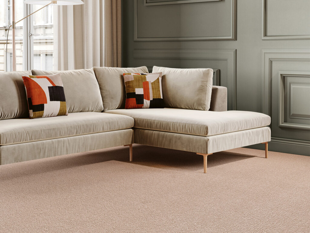 Causeway Carpets Camberley Textures wool-rich carpet in Harvest Straw, creating a warm and elegant finish in a contemporary living room.